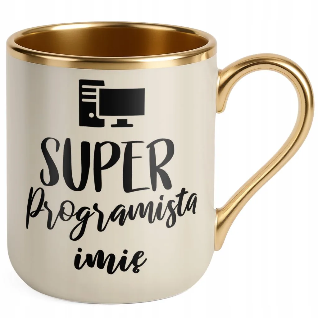 Kubek Premium Złoty Ecru Personalizowany Super Programista