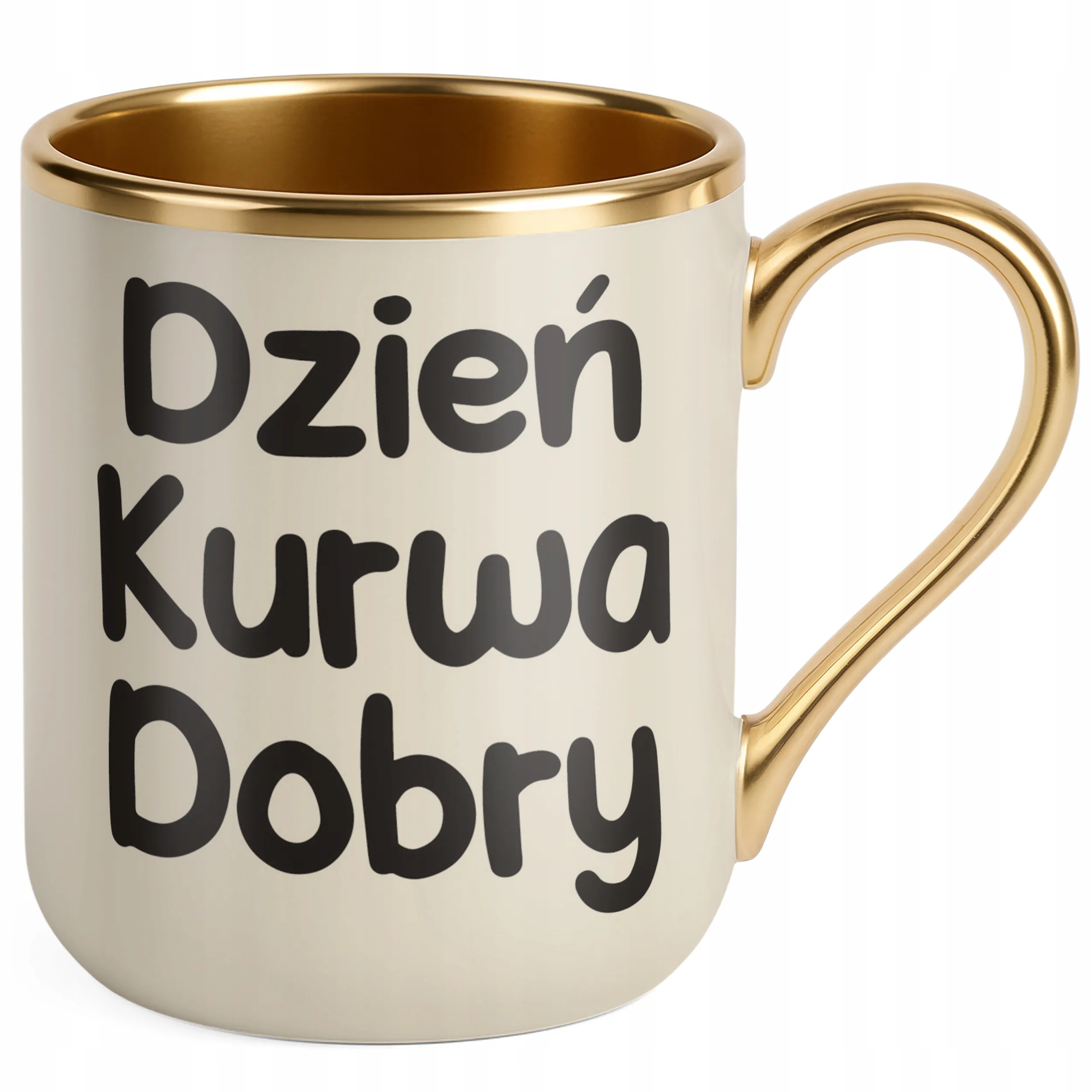 Kubek Premium Złoty Ecru Dzień Ku*wa Dobry Śmieszny Zabawny