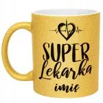 Złoty kubek brokatowy Personalizowany Super Lekarka Prezent Upominek