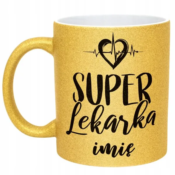 Złoty kubek brokatowy Personalizowany Super Lekarka Prezent Upominek