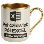 Kubek Premium Złoty Ecru Pół Człowiek Pół Excel Praca Zabawny Prezent