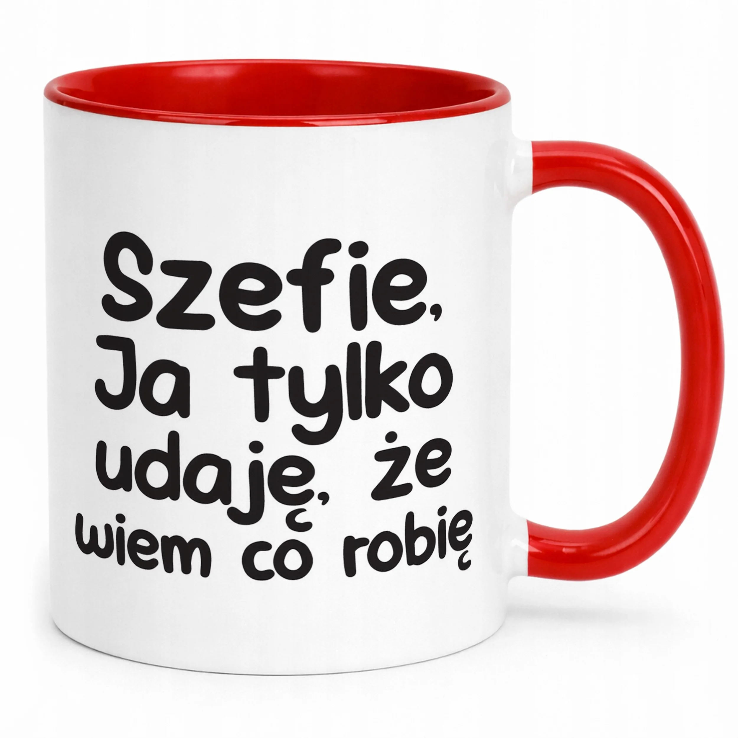 Kubek Czerwony Szefie Ja Tylko Udaję Że Wiem Śmieszny Zabawny Prezent