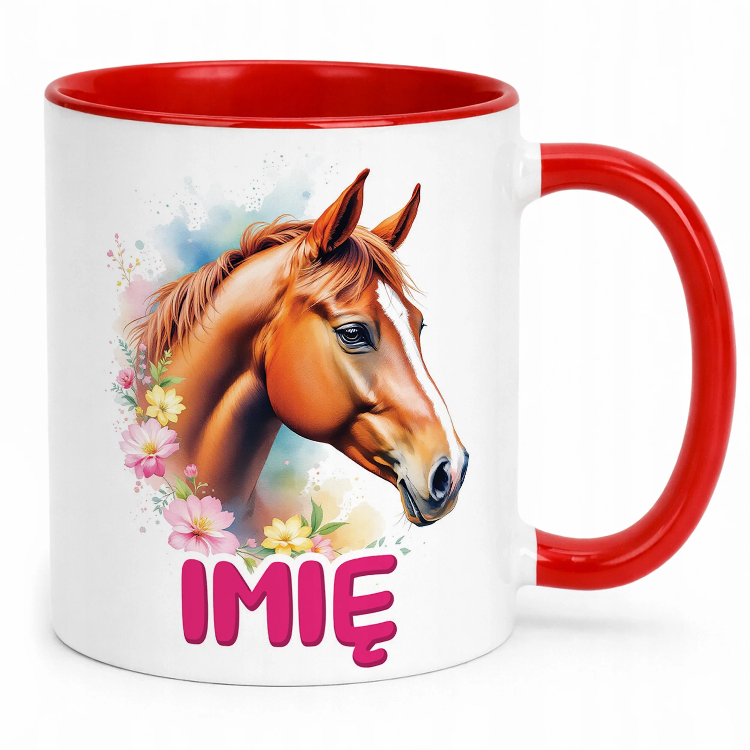 Kubek Czerwony Personalizowany Z Koniem Koń Słodki Dla Dzieci