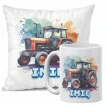 Zestaw Personalizowany Kubek + Poduszka 38×38 cm Traktor Dla Dzieci