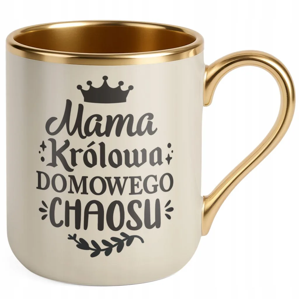 Kubek Premium Złoty Ecru Dzień Matki Prezent Królowa Domowego Chaosu