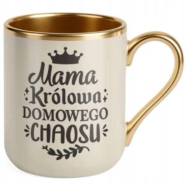 Kubek Premium Złoty Ecru Dzień Matki Prezent Królowa Domowego Chaosu