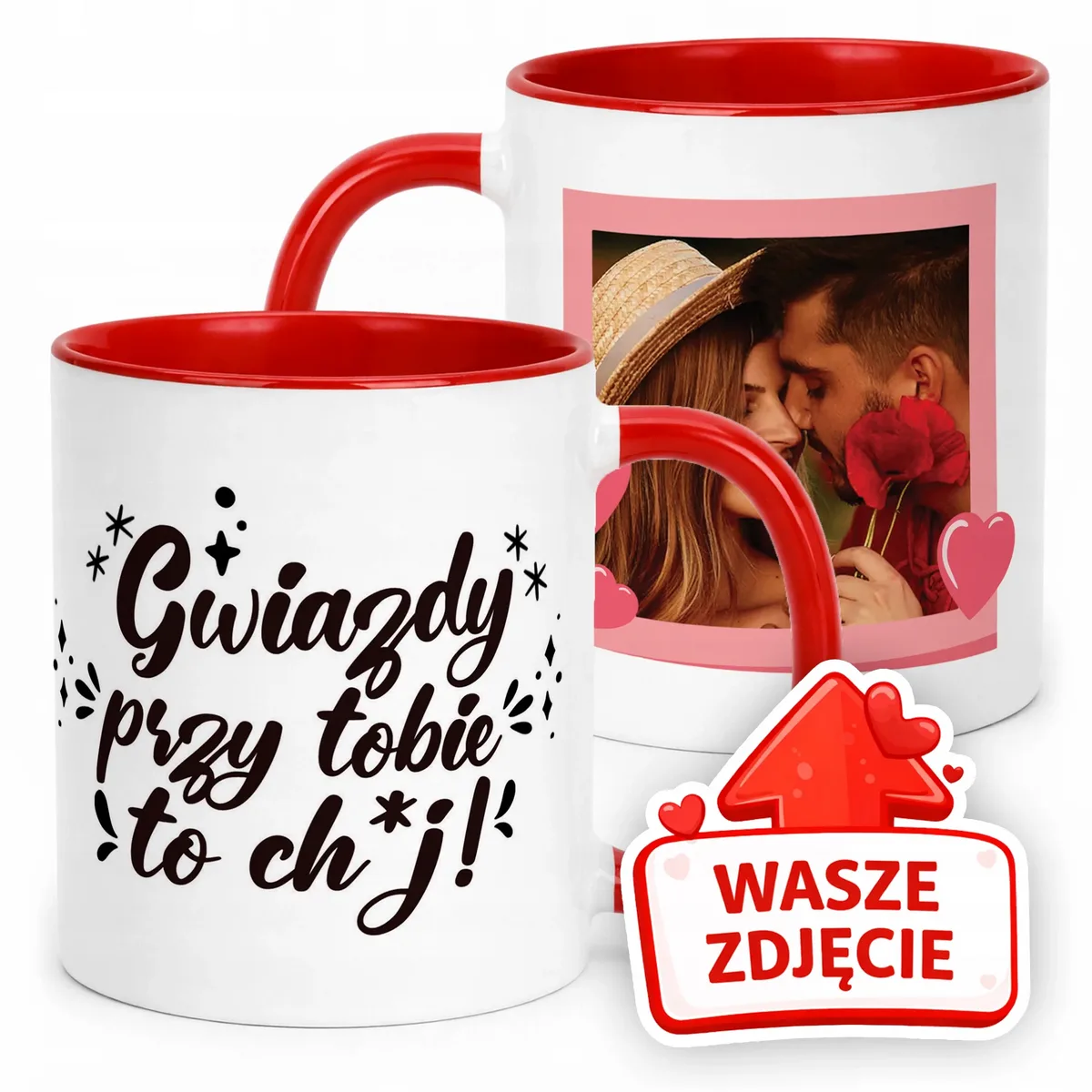 Kubek Czerwony Z Własnym Zdjęciem Serce Walentynki Prezent Upominek