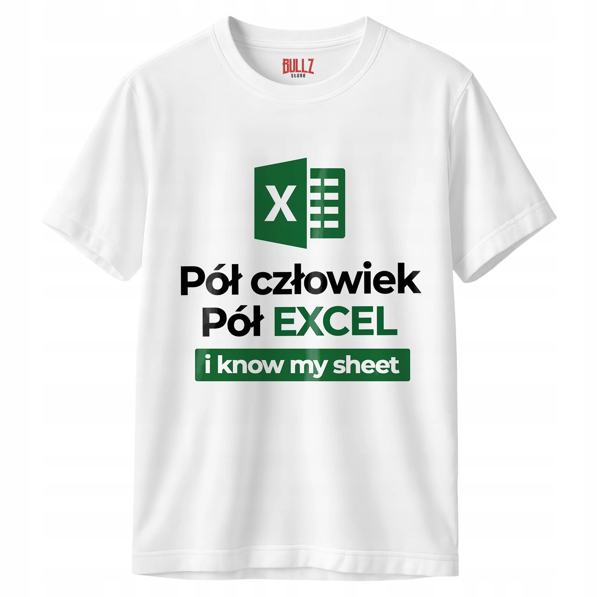 Koszulka biała męska Pół Człowiek Pół Excel Zabawny Prezent