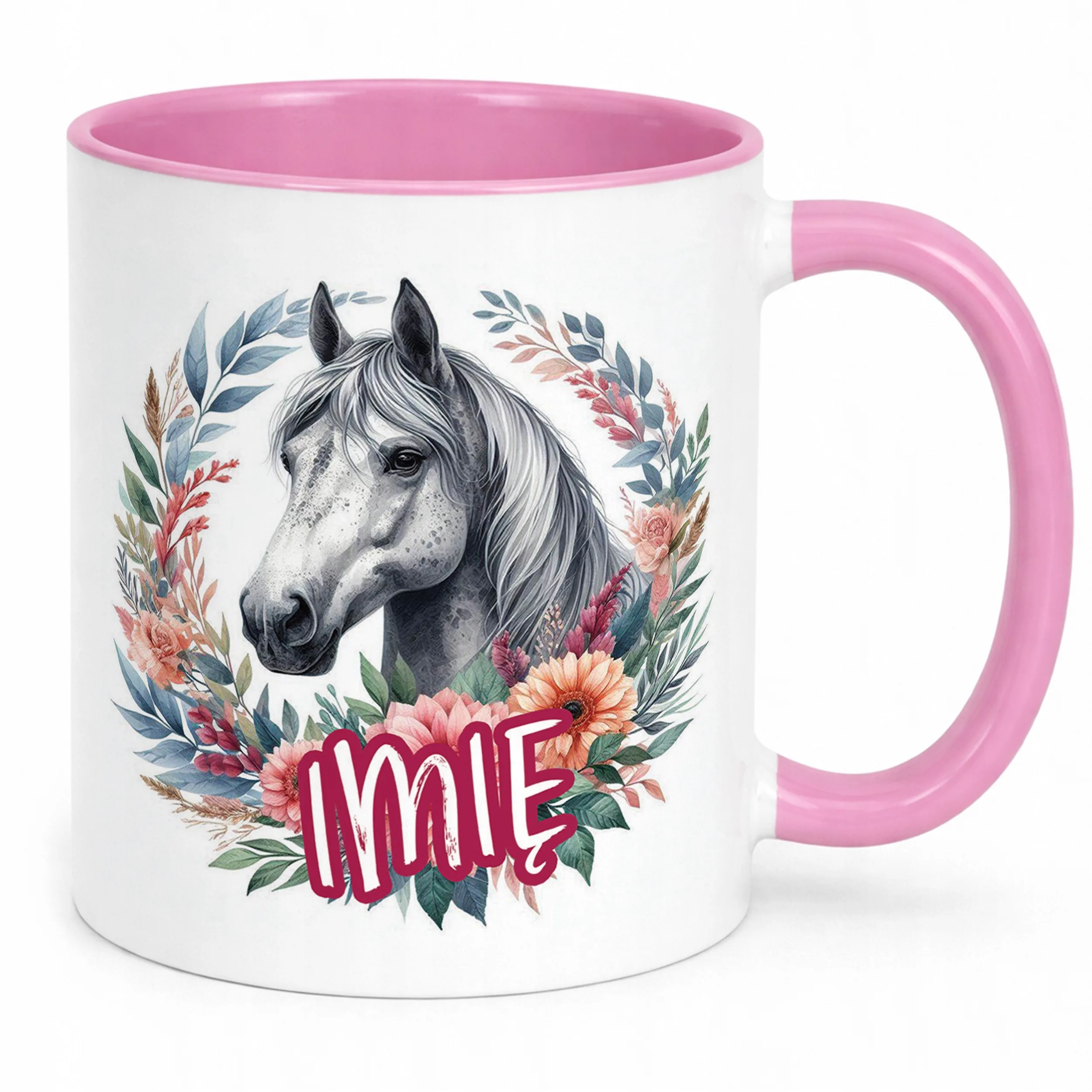 Kubek Różowy Personalizowany Z Koniem Koń Słodki Dla Dzieci Prezent