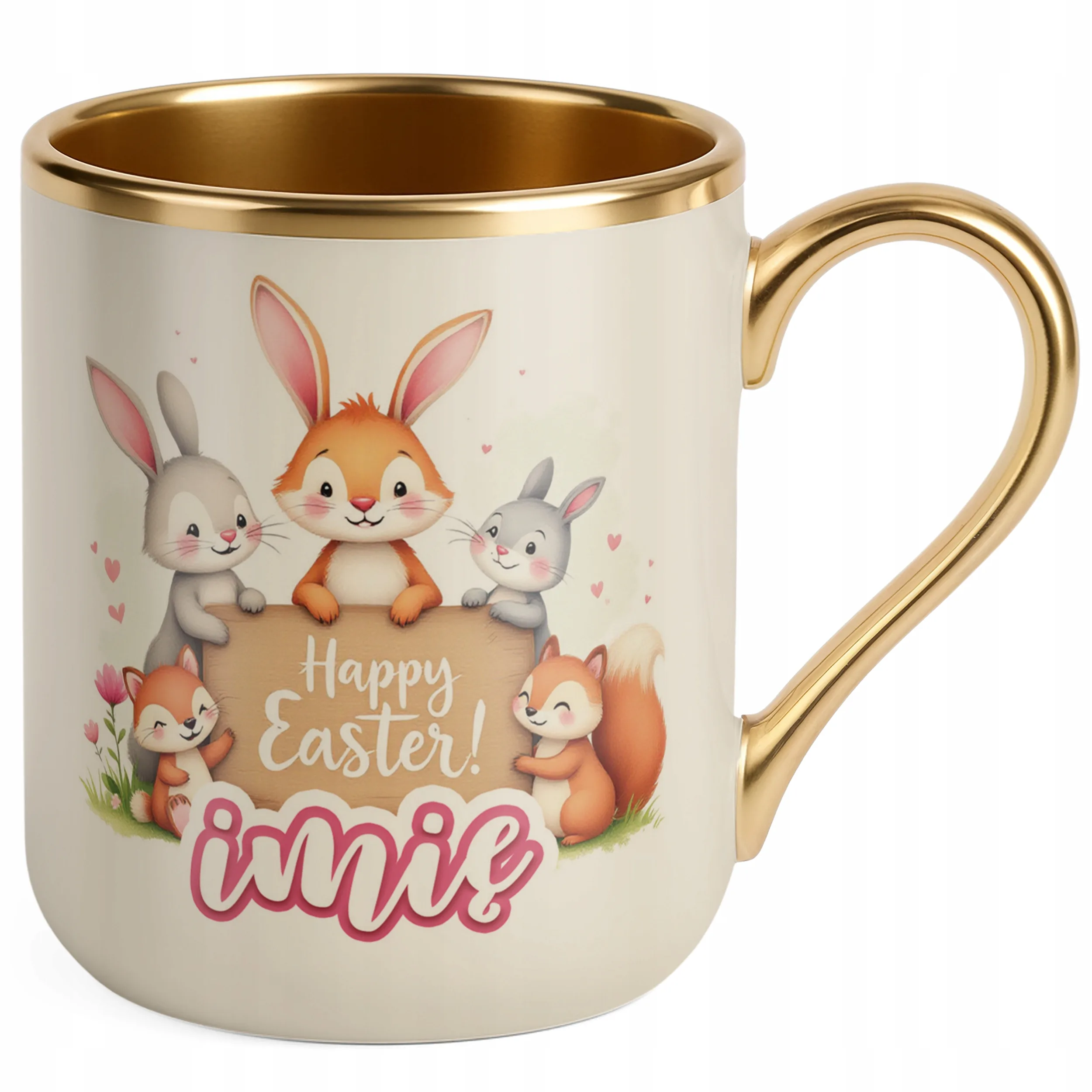 Kubek Premium Złoty Ecru Personalizowany Wielkanoc Prezent Happy Easter