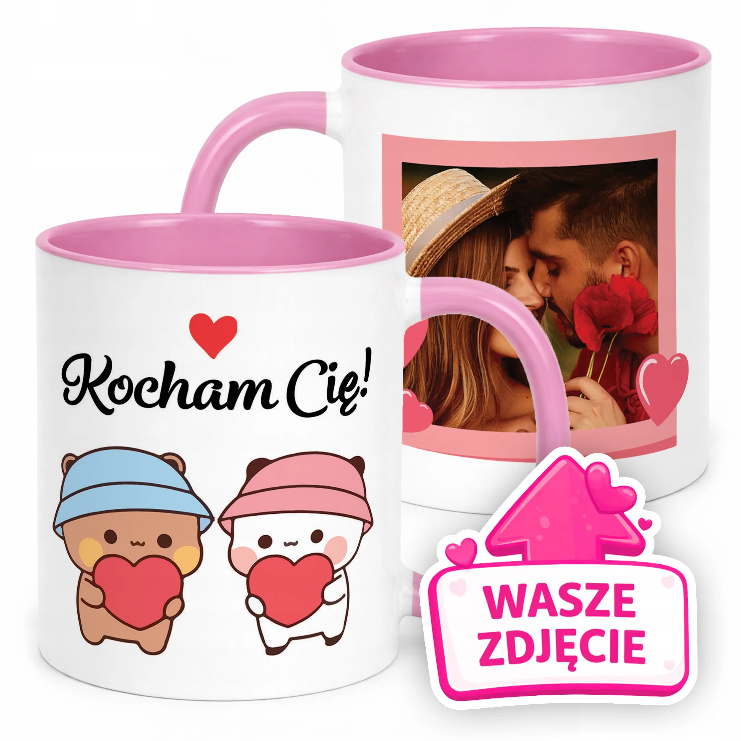 Kubek Różowy Z Własnym Zdjęciem Serce Walentynki Prezent Upominek