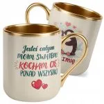 Kubek Premium Złoty Ecru Personalizowany Na Walentynki Kocham Cię