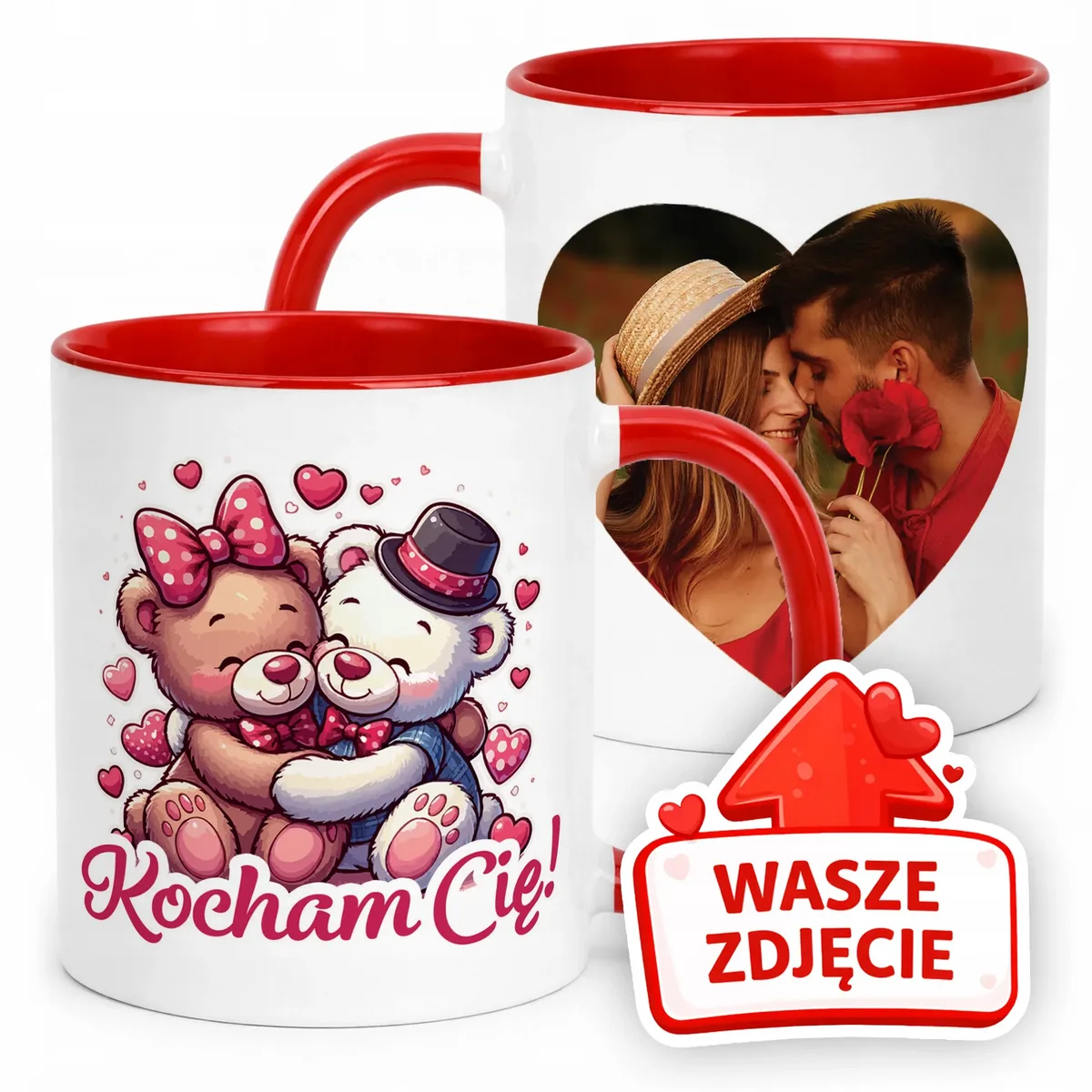 Kubek Czerwony Z Własnym Zdjęciem Serce Walentynki Prezent Upominek