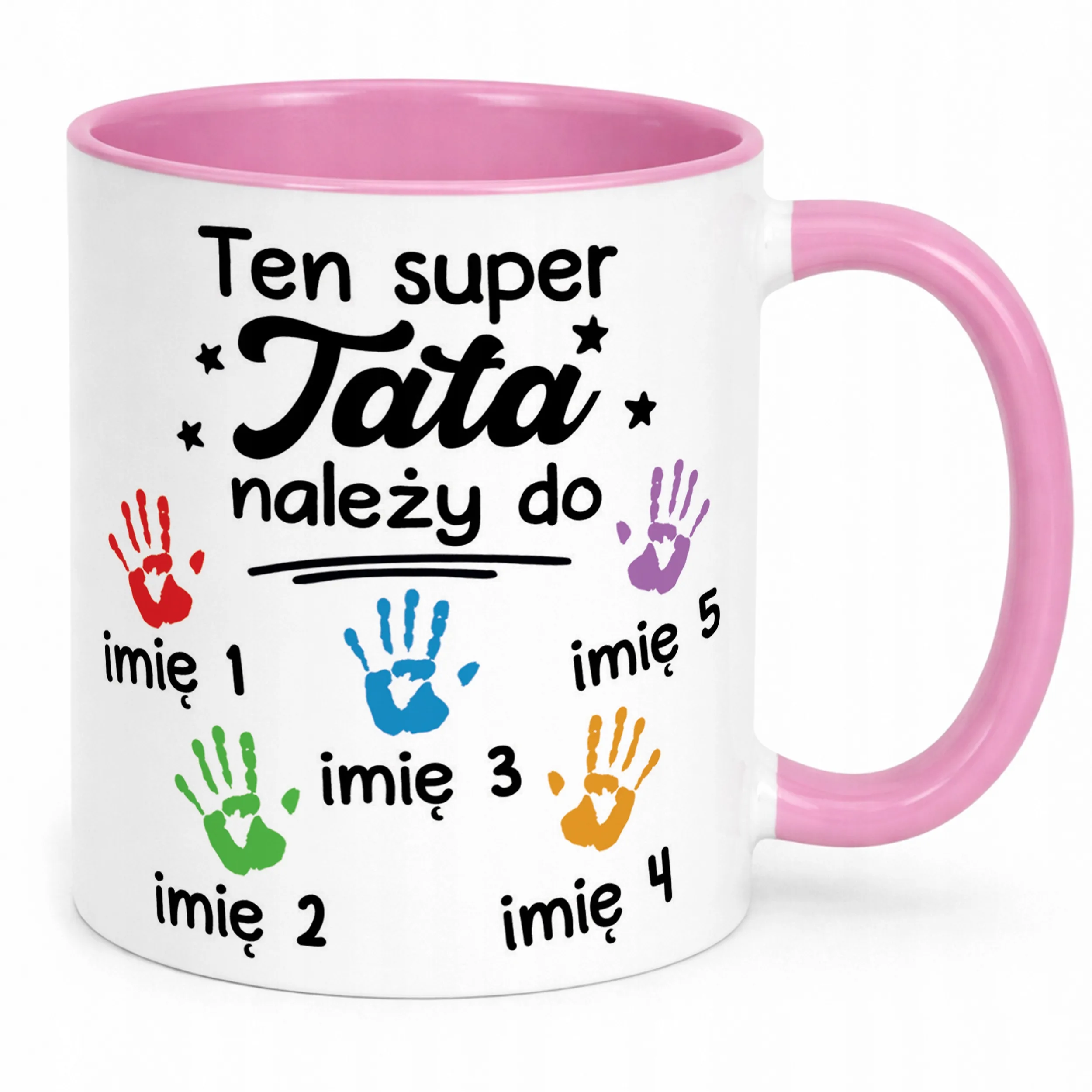 Kubek Różowy Personalizowany Dzień Ojca Tata Należy Do 5 Dzieci