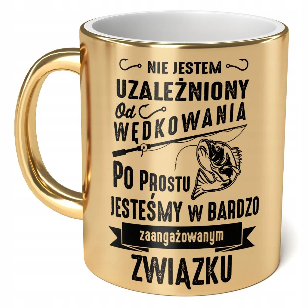 Kubek Złoty ceramiczny 330 ml Kubek dla Wędkarza Na Ryby Wędkowanie Prezent