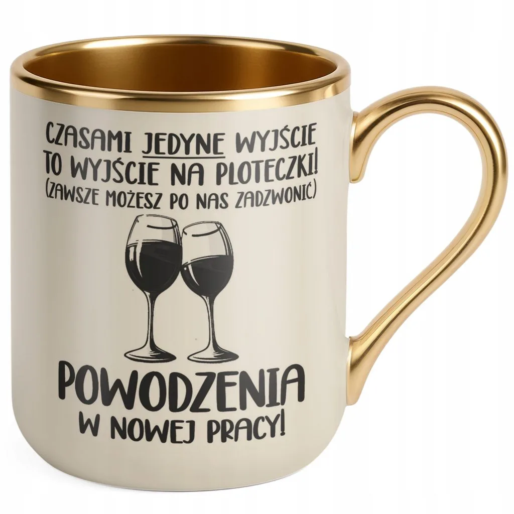 Kubek Premium Złoty Ecru Na Pożegnanie Odejście z Pracy Zabawny Prezent