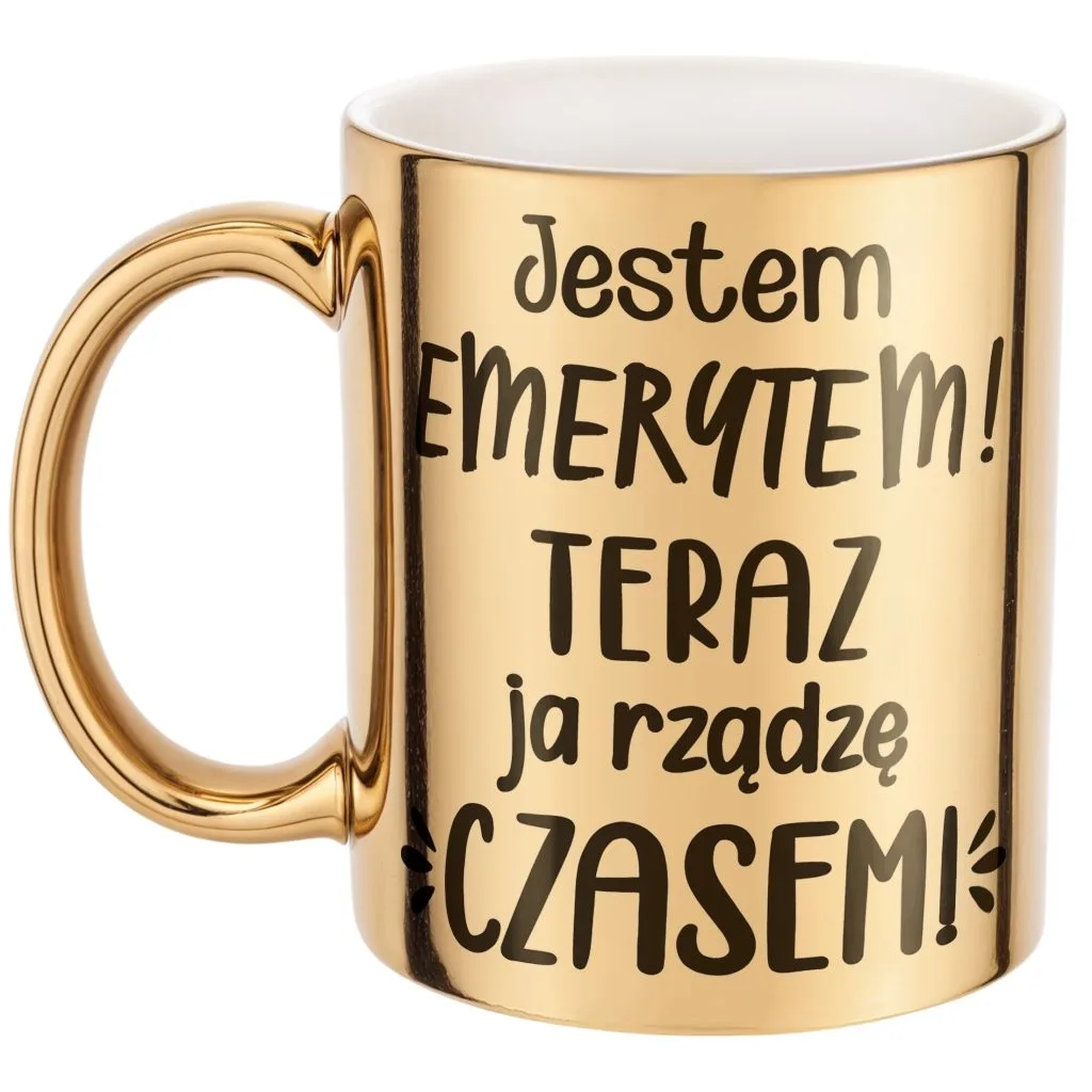 Złoty Kubek ceramiczny z okazji Emerytury Dla Emeryta Prezent Upominek