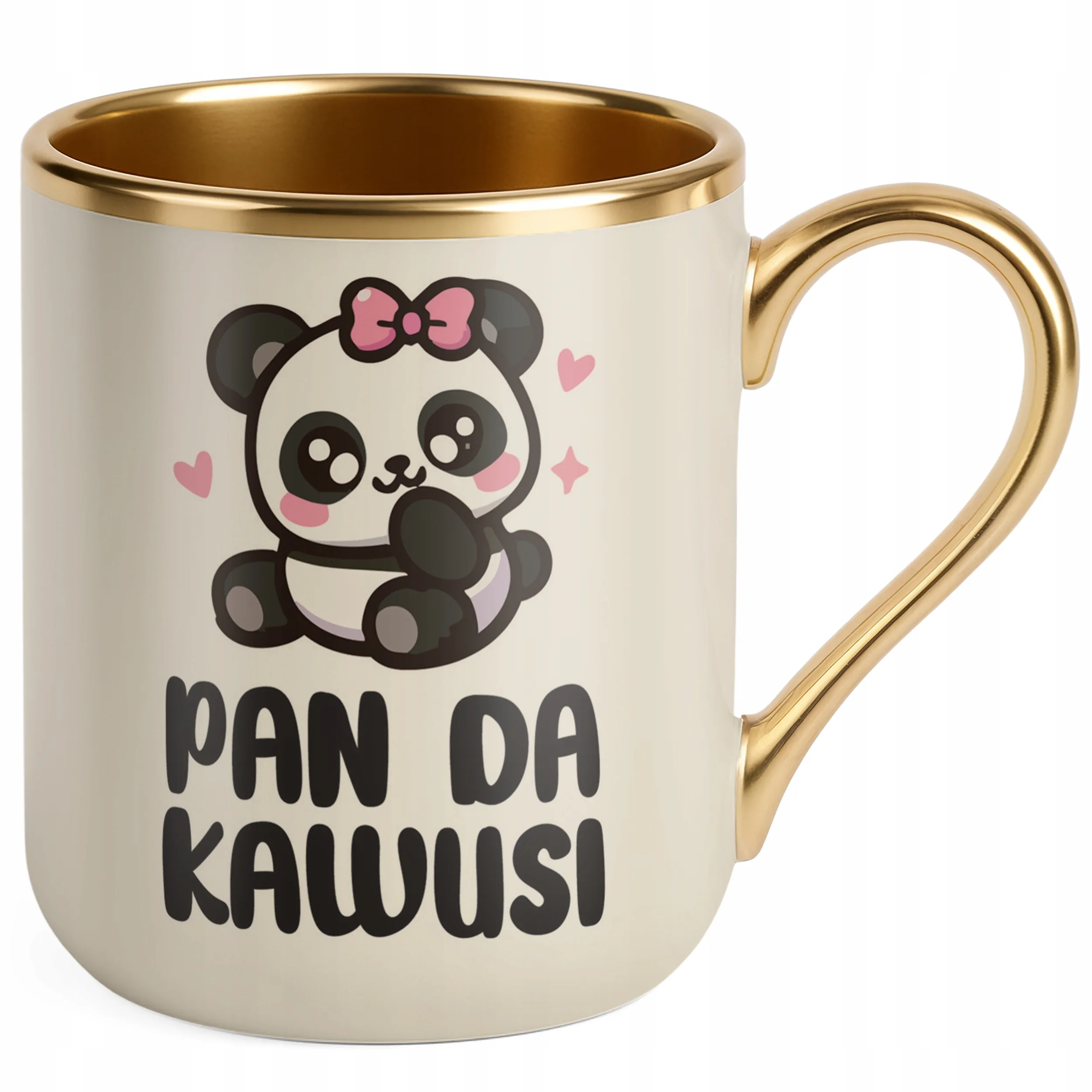 Kubek Premium Złoty Ecru Pan Da Kawusi Panda Śmieszny Zabawny