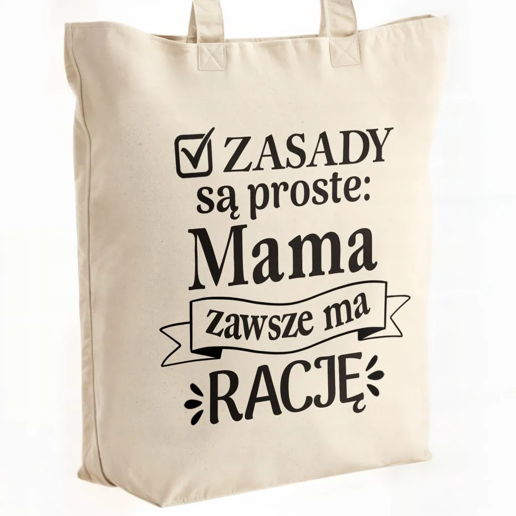 Torba bawełniana premium na zakupy Dzień Matki Prezent Zasady Są Proste