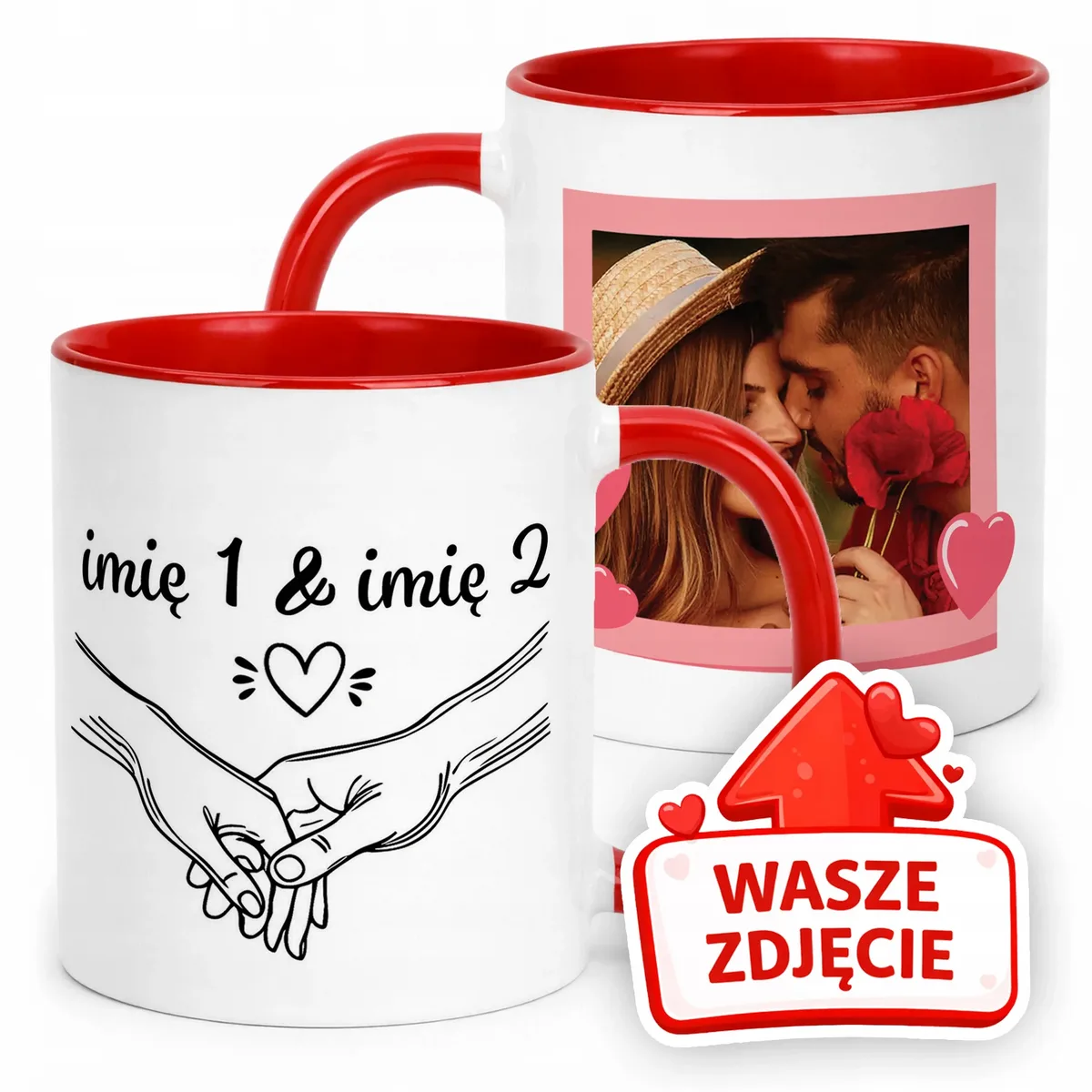 Kubek Czerwony Z Własnym Zdjęciem Imionami Serce Walentynki Prezent