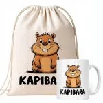 Zestaw Kubek + Plecak Kapibara Capybara Zwierzak Słodki Dla Dzieci Prezent
