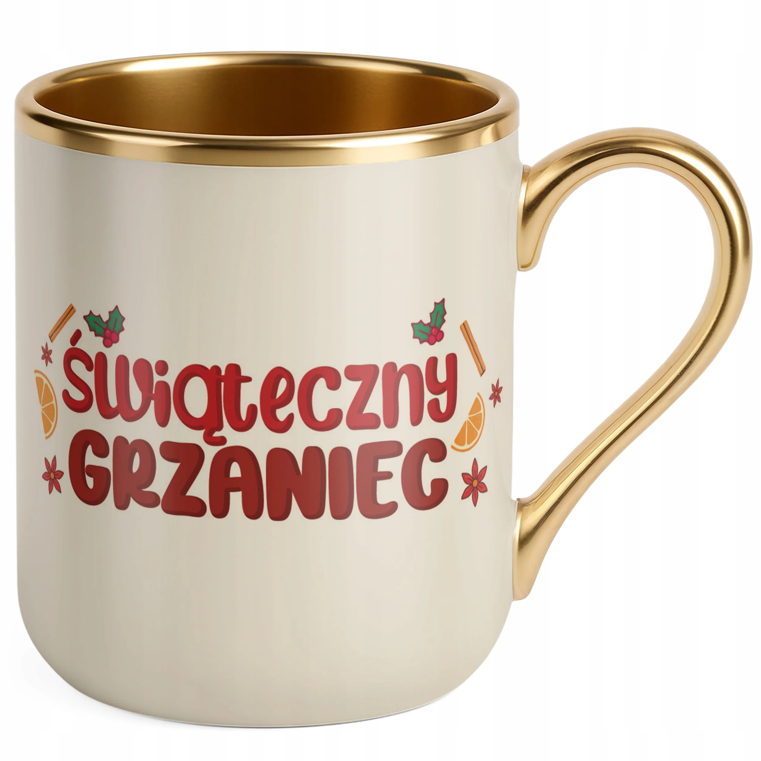 Kubek Premium Złoty Ecru Świąteczny Świąteczny Grzaniec Boże Narodzenie