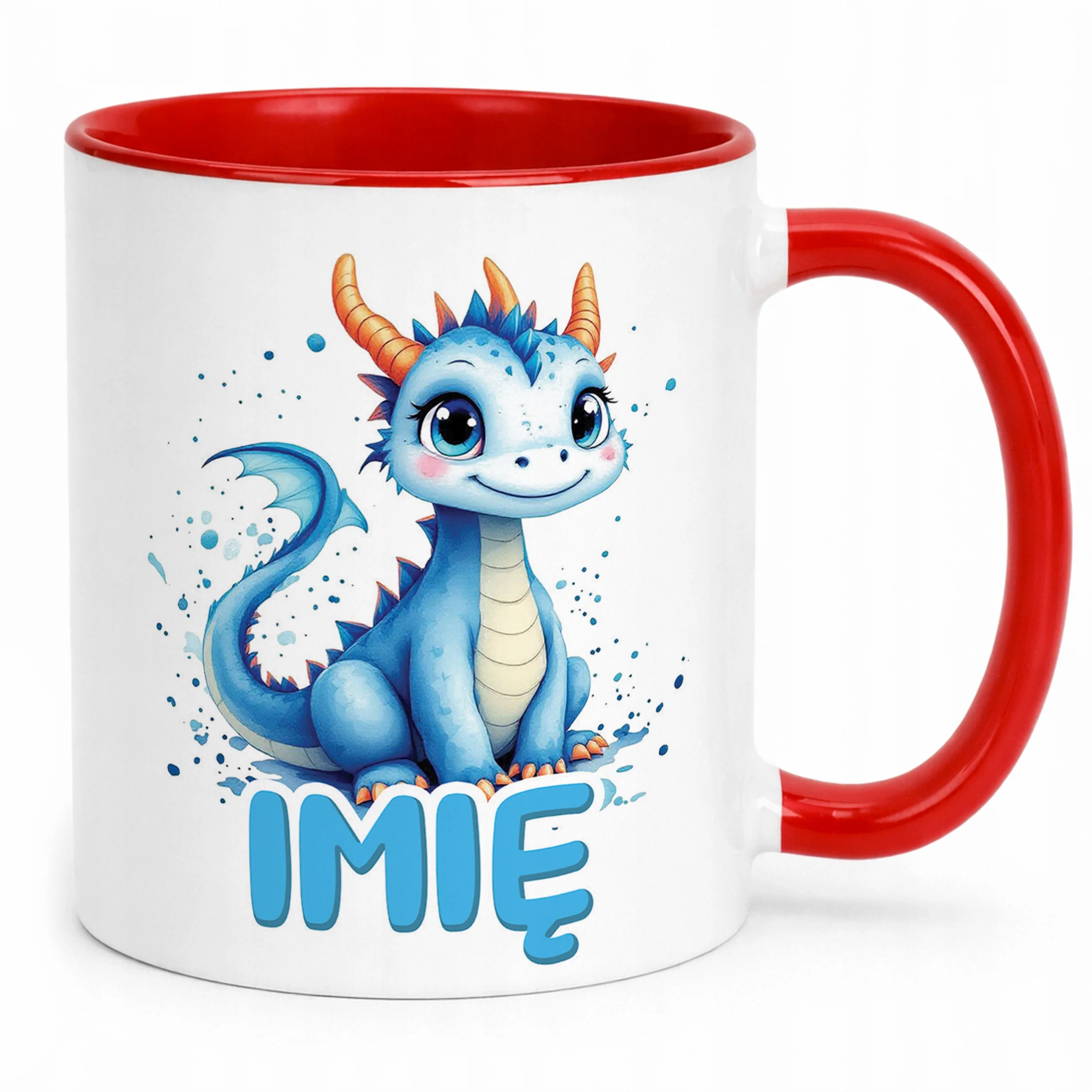 Kubek Czerwony Personalizowany Smok Zwierzak Słodki Dla Dzieci