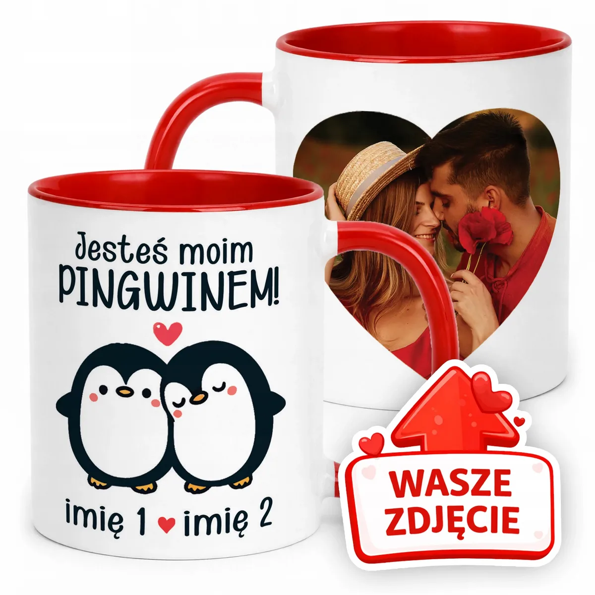 Kubek Czerwony Z Własnym Zdjęciem Imionami Serce Walentynki Prezent