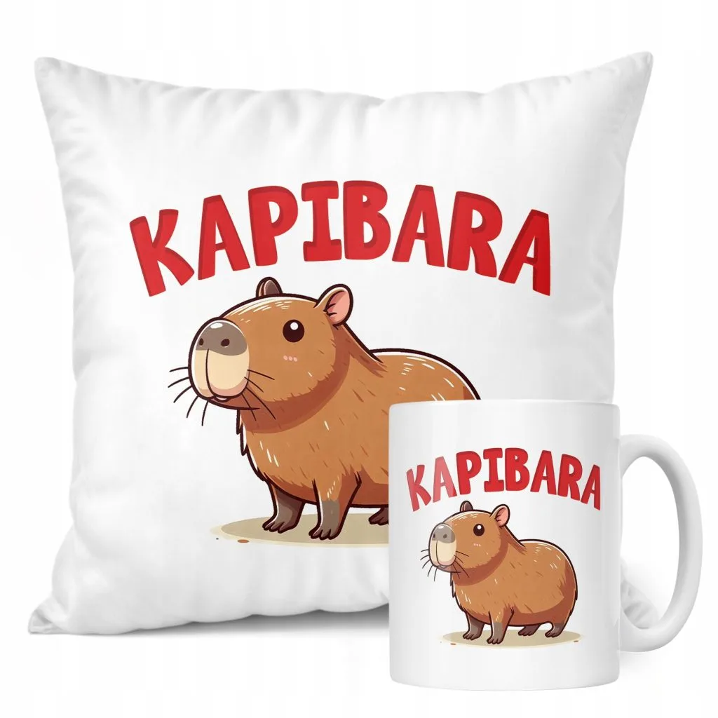 Zestaw Kubek + Poduszka Kapibara Capybara Zwierzak Słodki Dla Dzieci