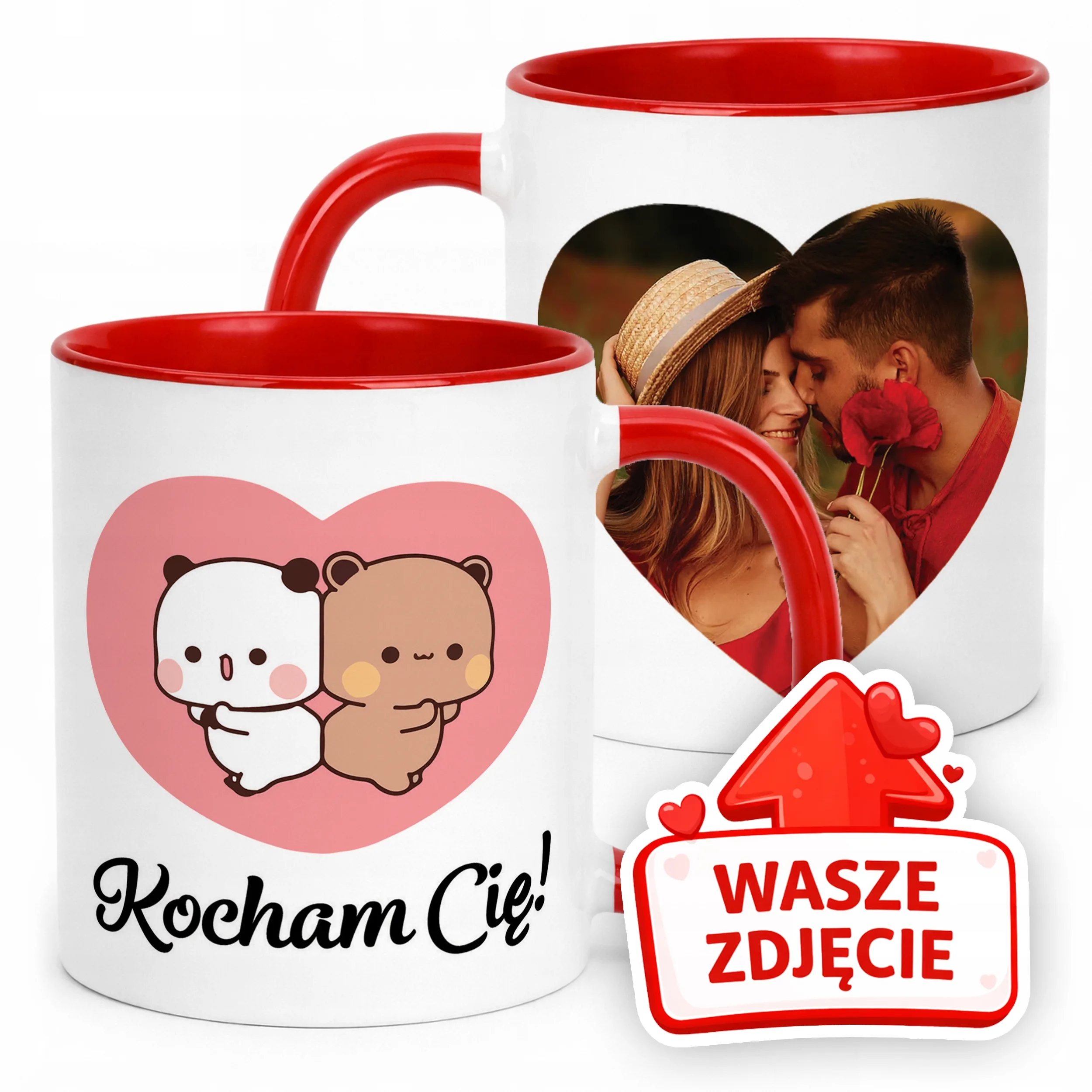 Kubek Czerwony Z Własnym Zdjęciem Serce Walentynki Prezent Upominek