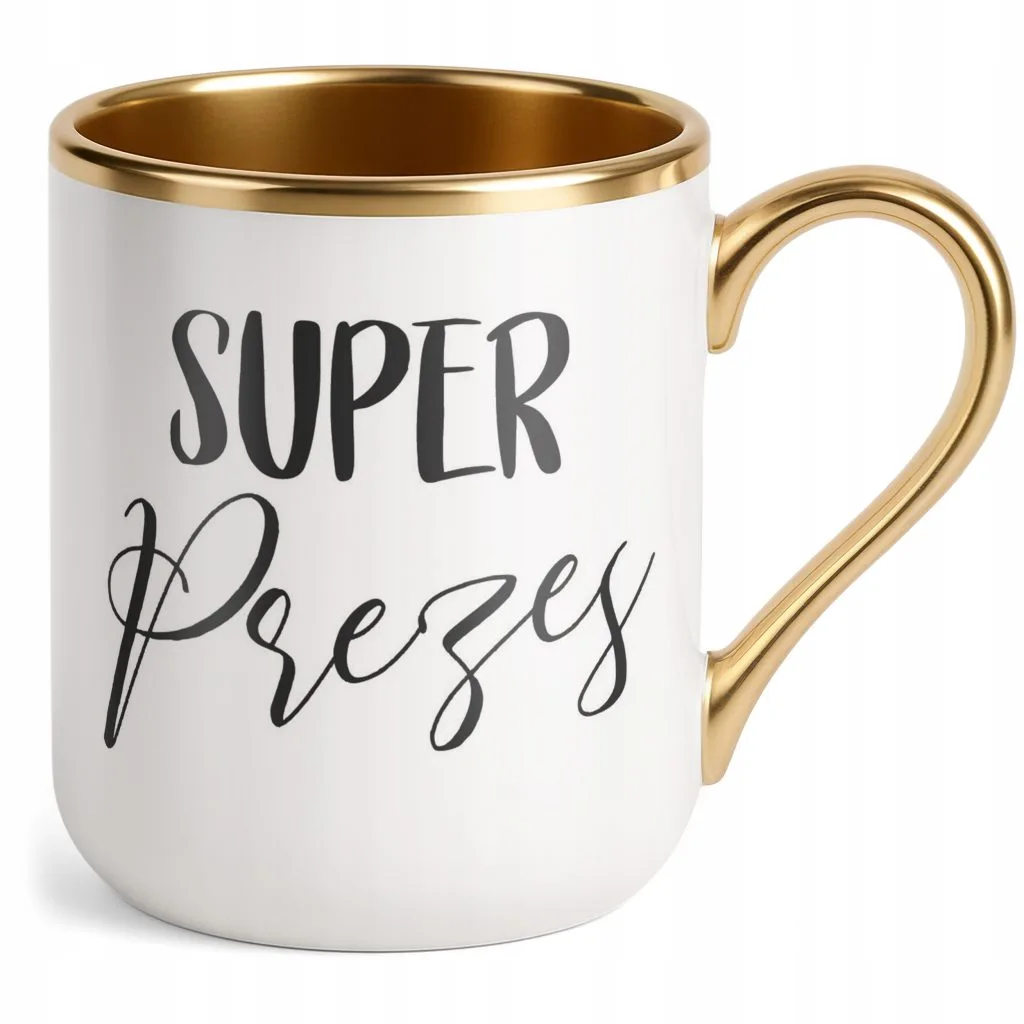Kubek Premium Złoty Super Prezes Praca Prezent Upominek