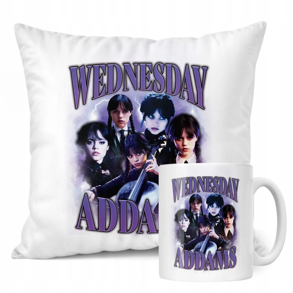 Zestaw Kubek + Poduszka Nevermore Wednesday Addams Dla Fanów Prezent