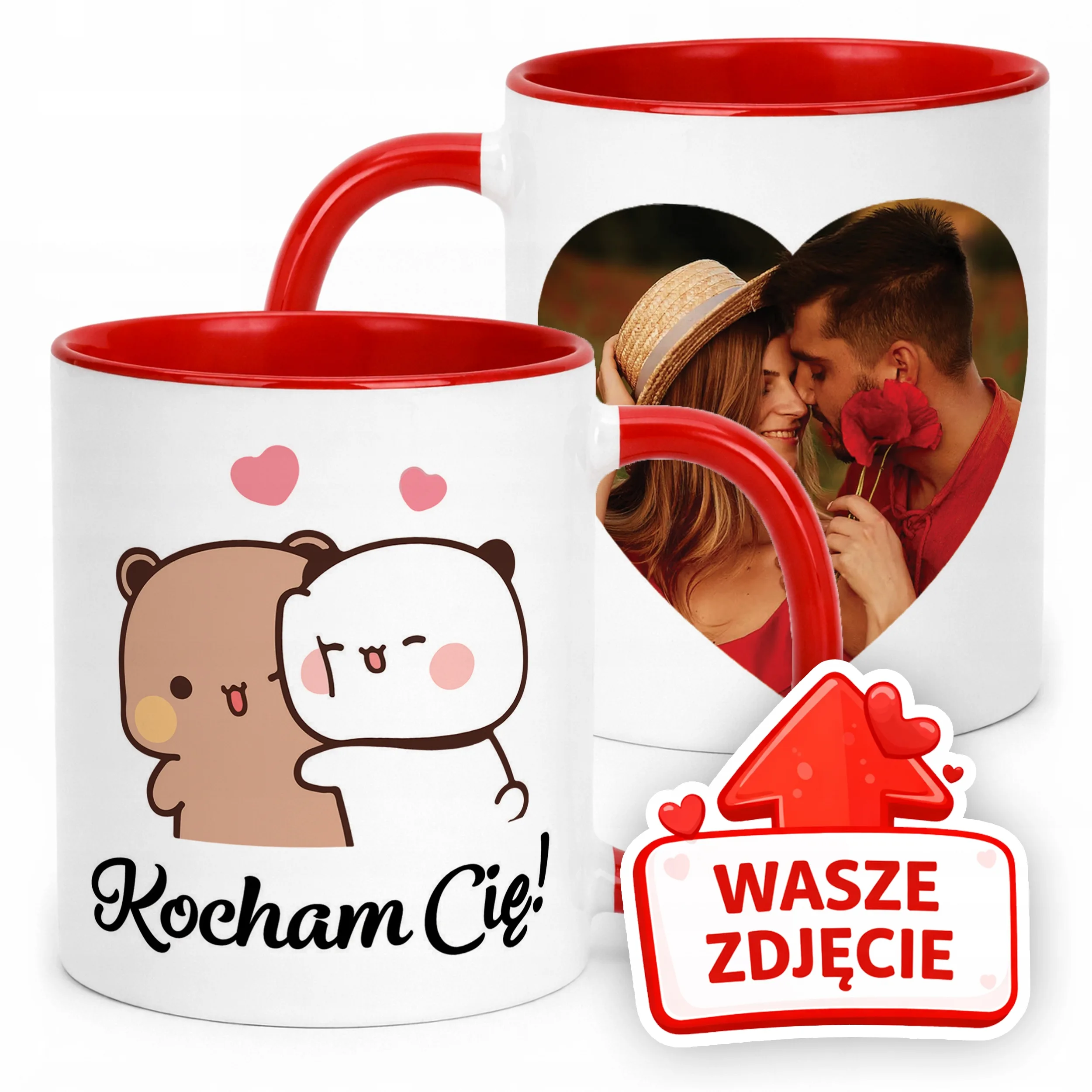 Kubek Czerwony Z Własnym Zdjęciem Serce Walentynki Prezent Upominek
