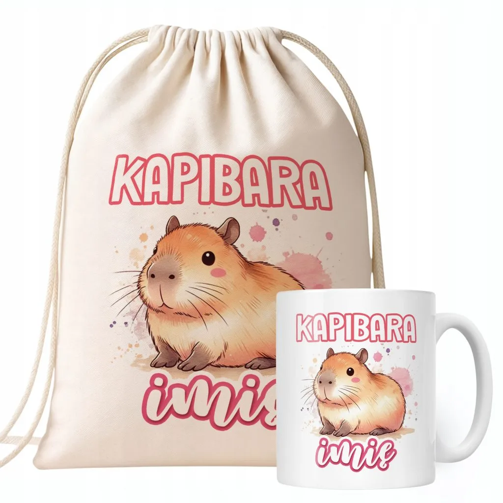 Zestaw personalizowany Kubek + Plecak Kapibara Capybara Zwierzak Prezent