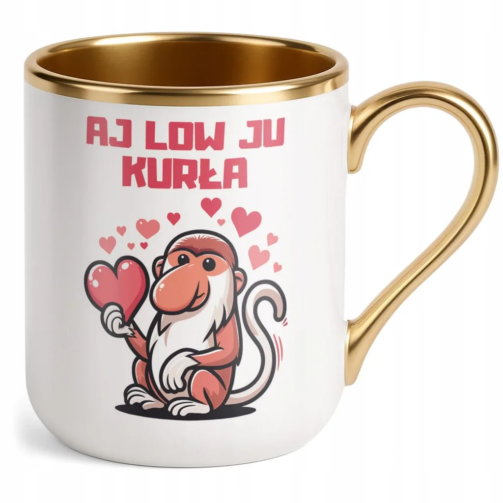 Kubek Premium Złoty Walentynki Aj Low Ju Kurła Janusz Prezent Zabawne