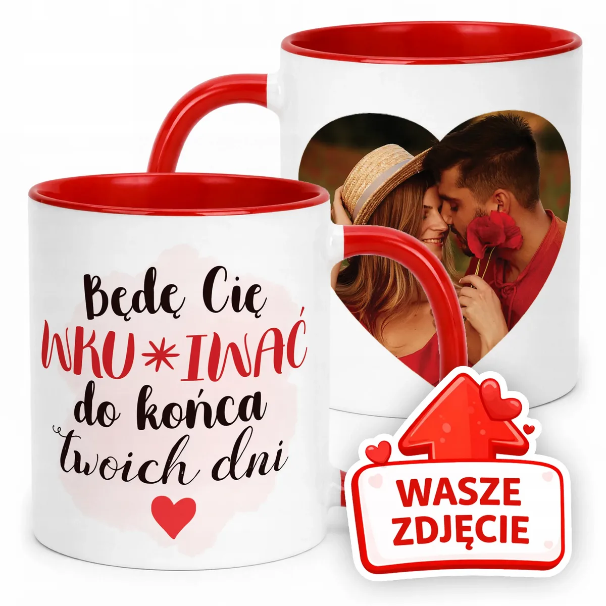 Kubek Czerwony Z Własnym Zdjęciem Serce Walentynki Prezent Upominek