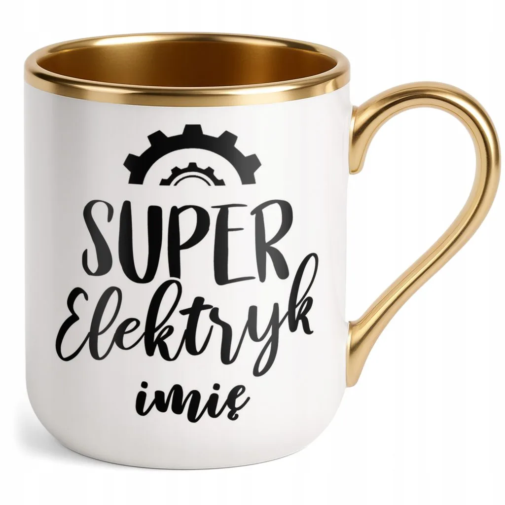 Kubek Premium Złoty Personalizowany Super Elektryk Prezent Upominek