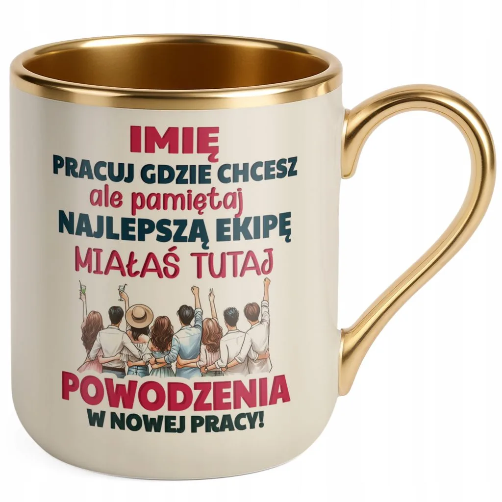 Kubek Premium Złoty Ecru Personalizowany Pożeganie Odejście z Pracy