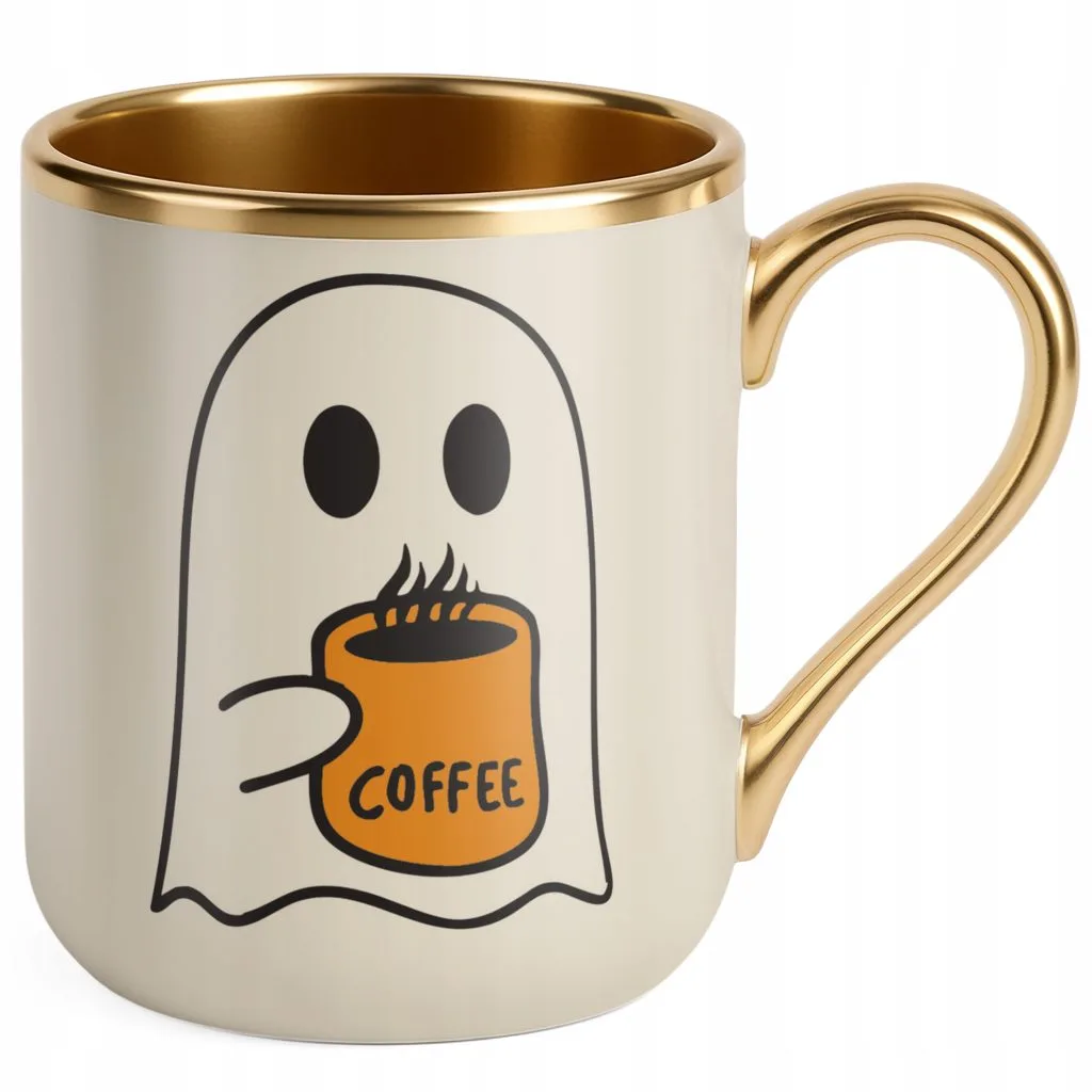 Kubek Premium Złoty Ecru Halloween Jesień Dynia Duch Prezent Upominek