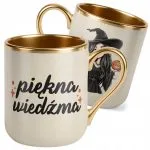 Kubek Premium Złoty Ecru Halloween Piękna Wiedźma Dla Kobiety Prezent