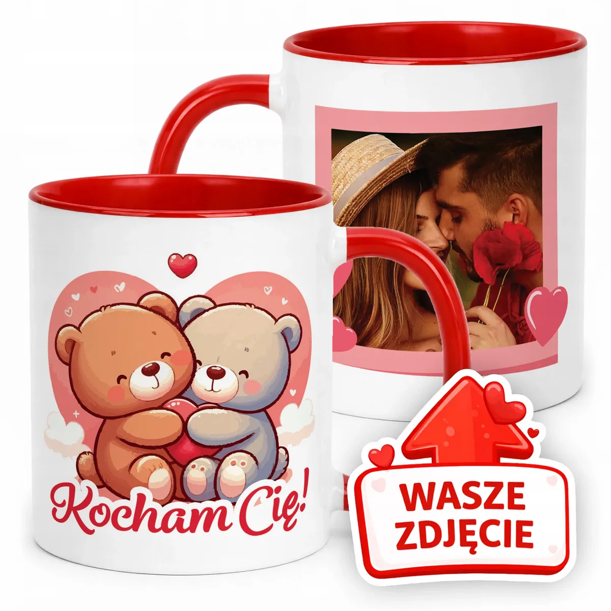 Kubek Czerwony Z Własnym Zdjęciem Serce Walentynki Prezent Upominek