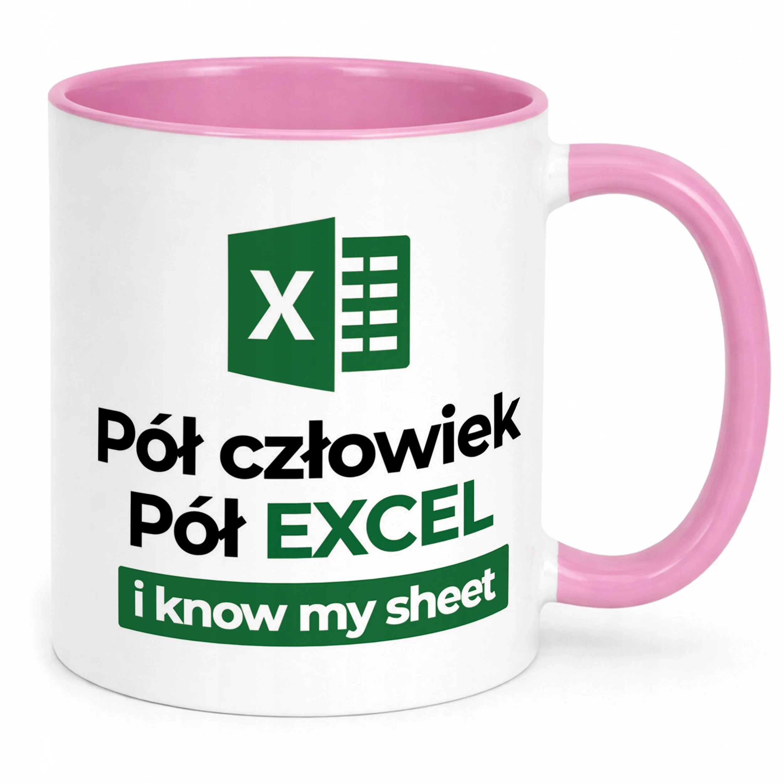 Kubek Różowy Pół Człowiek Pół Excel Zabawny Prezent Praca