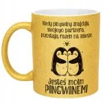 Złoty kubek brokatowy Jesteś Moim Pingwinem Walentynki Prezent