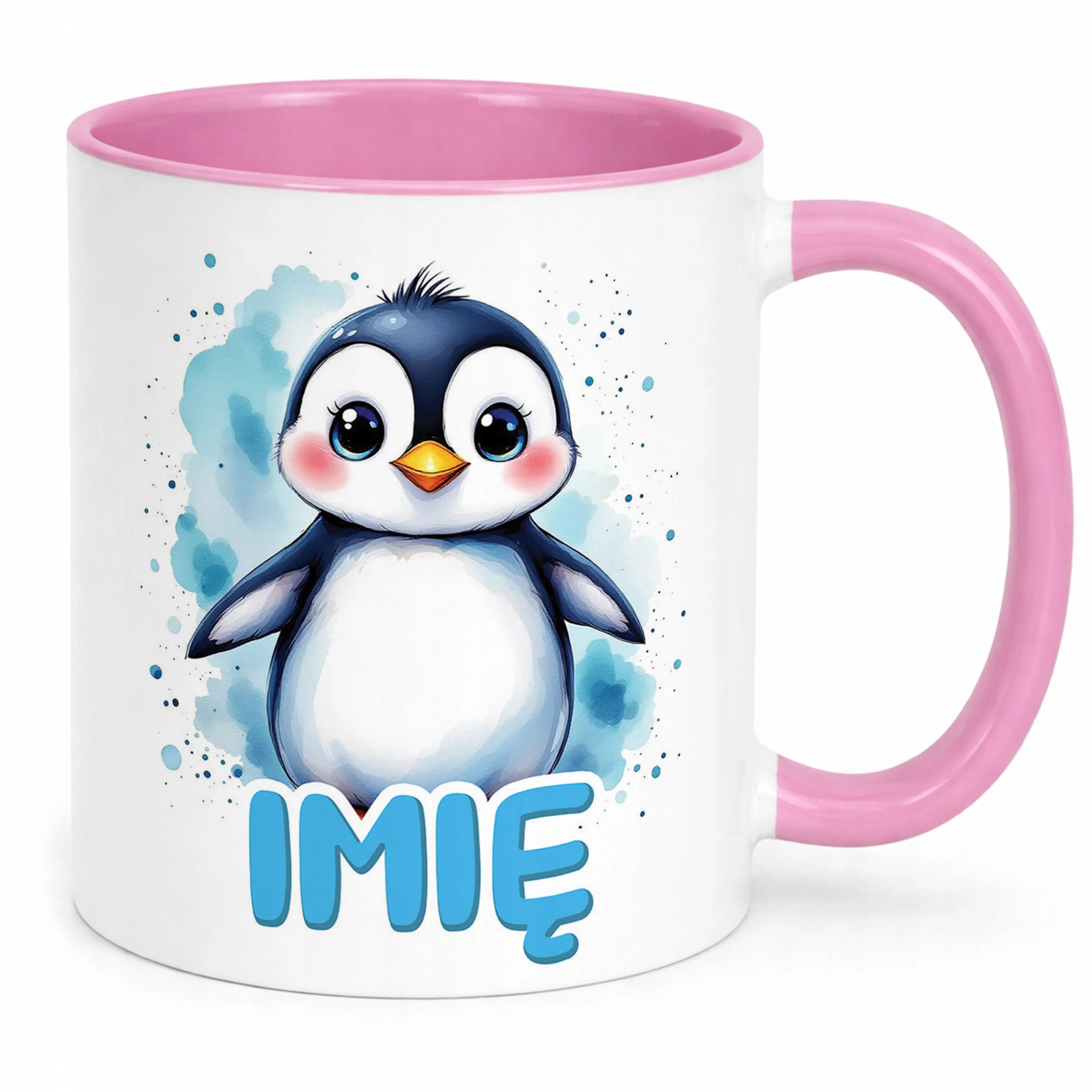 Kubek Różowy Personalizowany Pingwin Zwierzak Słodki Dla Dzieci