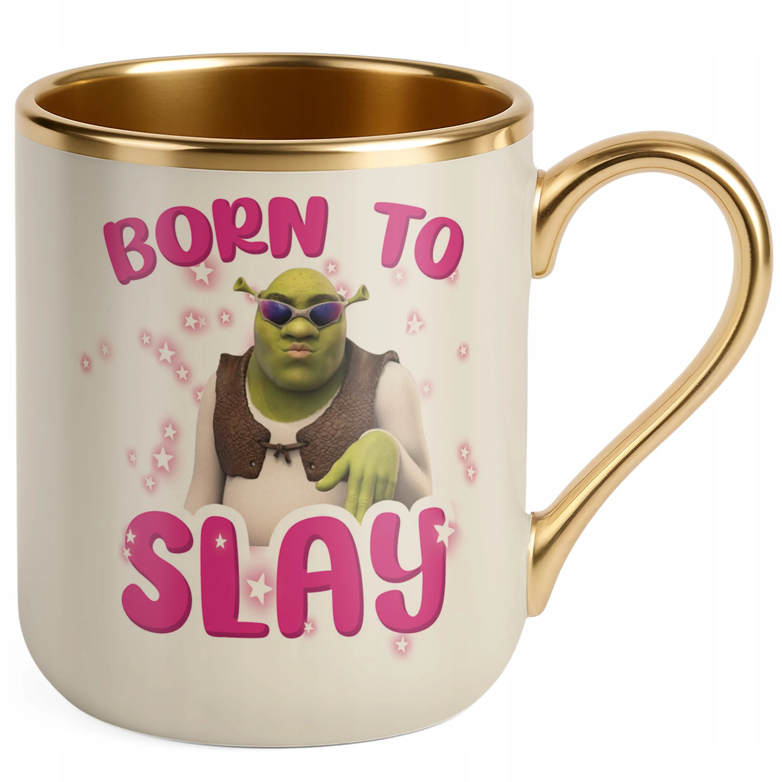 Kubek Premium Złoty Ecru Born To Slay Śmieszny Zabawny