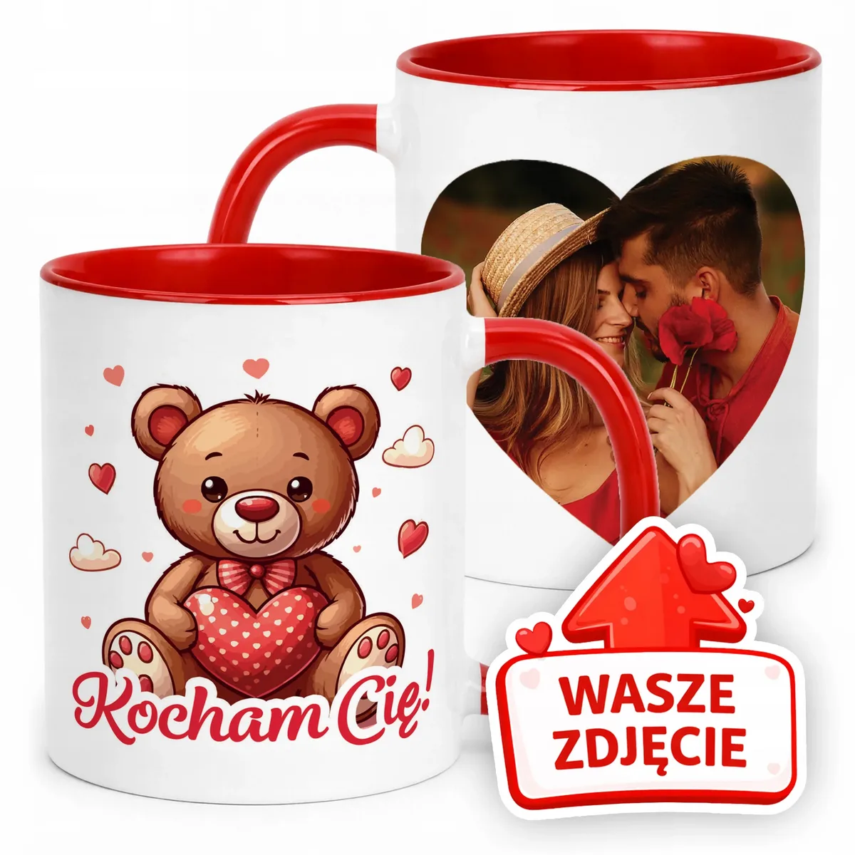 Kubek Czerwony Z Własnym Zdjęciem Serce Walentynki Prezent Upominek