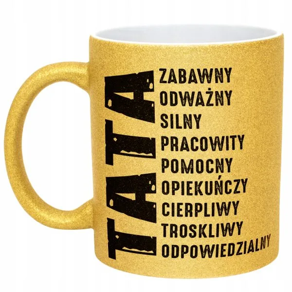 Złoty kubek brokatowy Dzień Ojca Dla Taty TATA Prezent Upominek