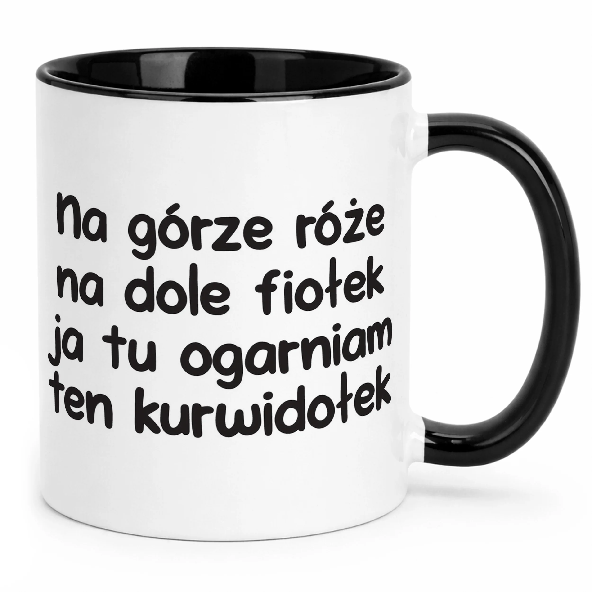 Kubek Czarny Na Górze Róże Na Dole Fiołek Śmieszny Zabawny Prezent
