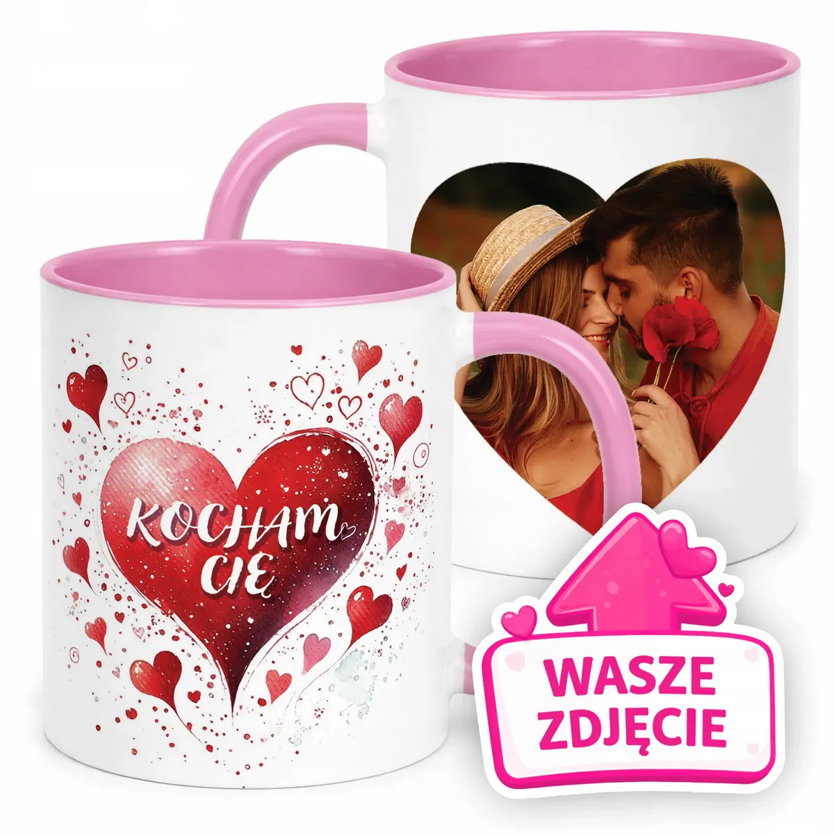 Kubek Różowy Z Własnym Zdjęciem Serce Walentynki Prezent Upominek