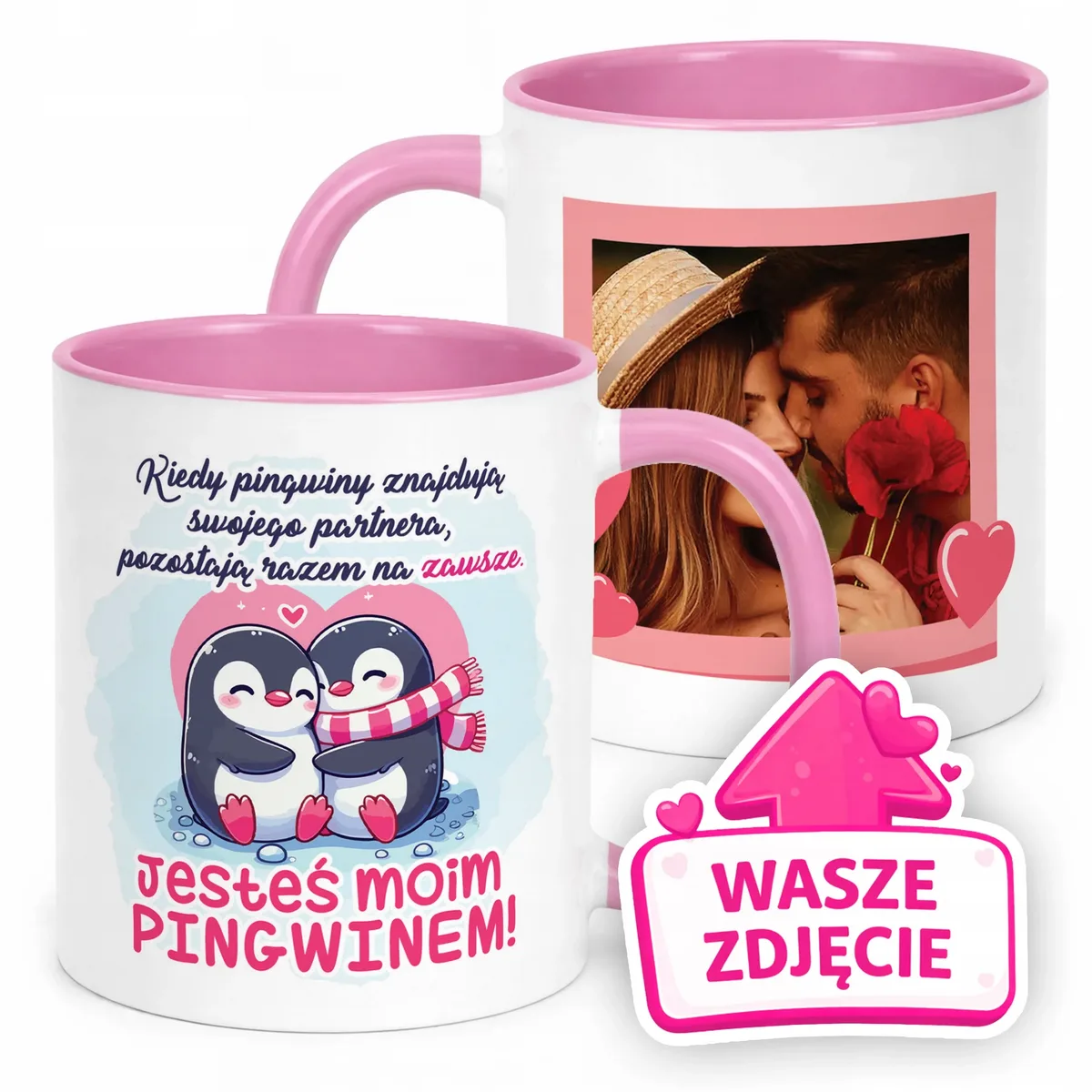 Kubek Różowy Z Własnym Zdjęciem Serce Walentynki Prezent Upominek